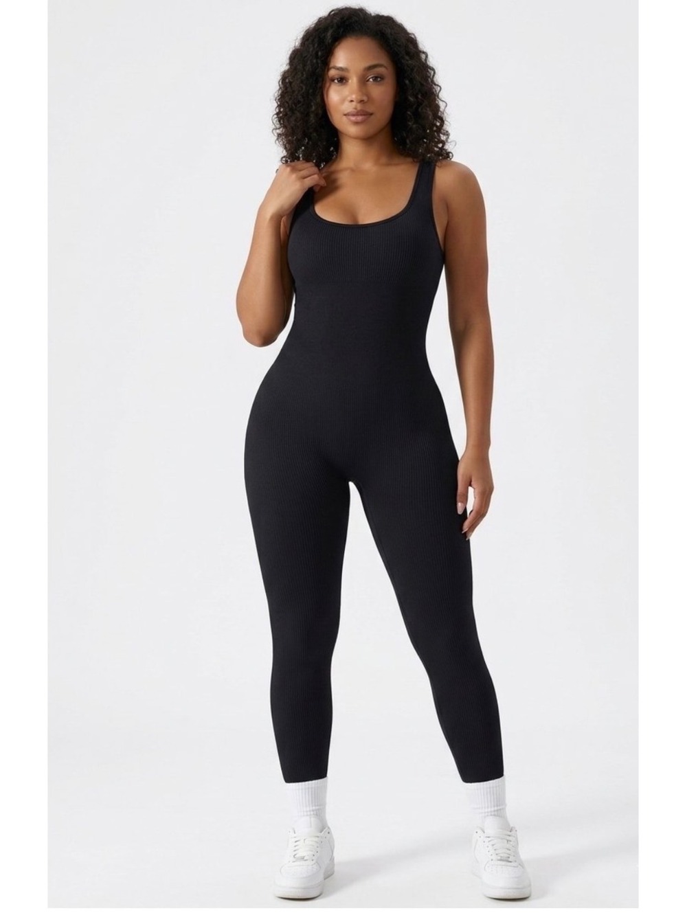 Amazon Ribbed Black Activewear Jumpsuit Women’s Size L